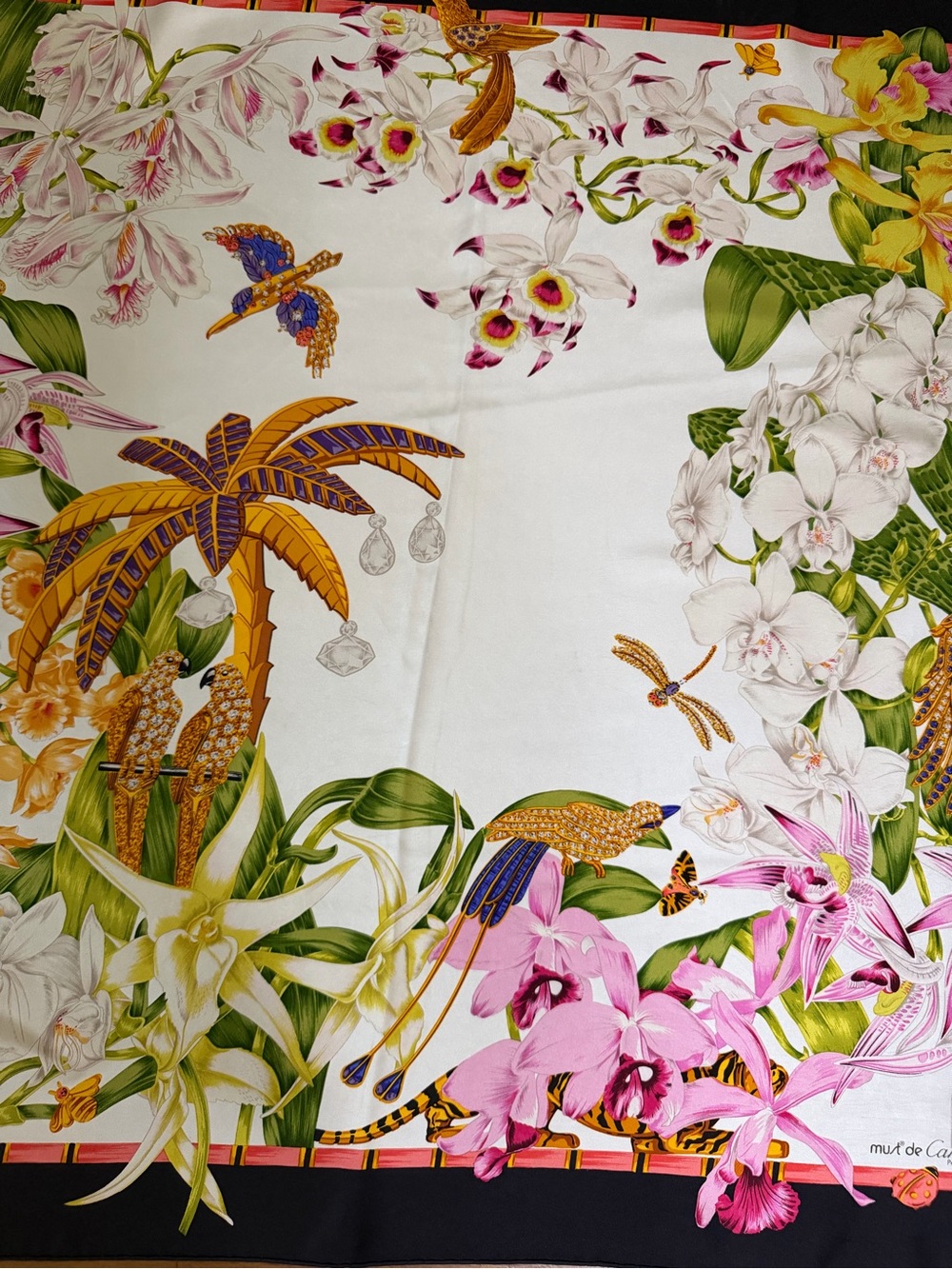 Cartier Jewelry Floral Silk Scarf.